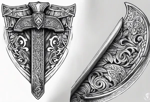 Valhalla sword shield axe tattoo idea