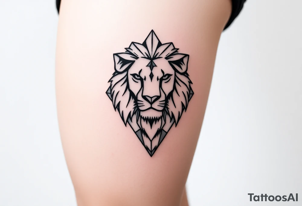 Lion with diamond geometric shapes and tattoo idea