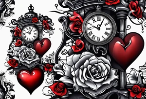 broken heart with clock in middle.
Clock hands on 8 and 5.
Never Say Never written on tattoo tattoo idea