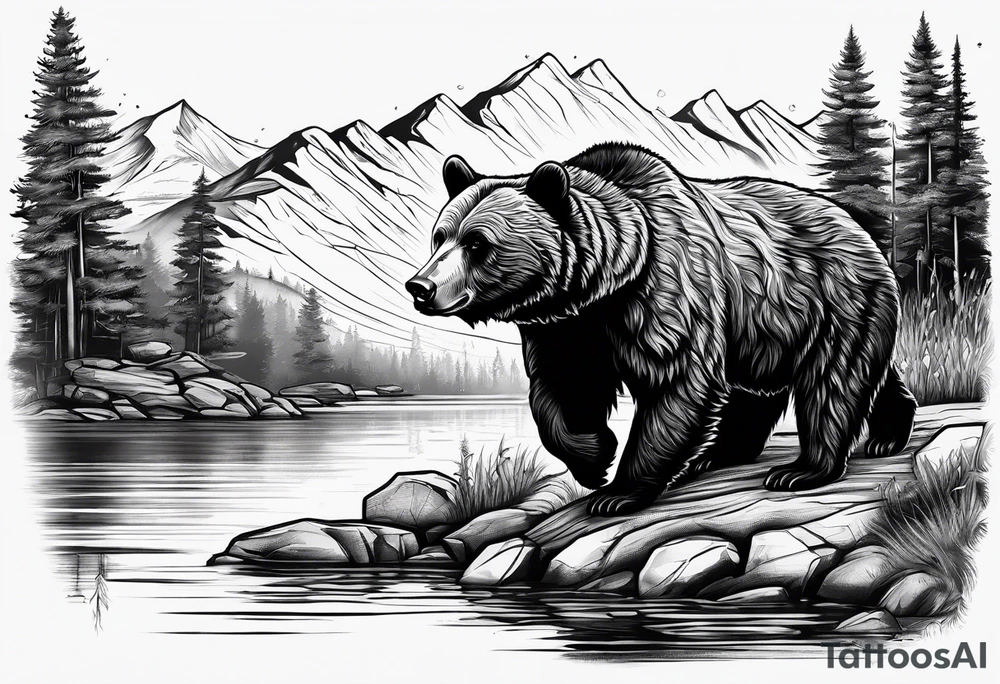 bear near river tattoo idea