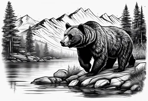 bear near river tattoo idea