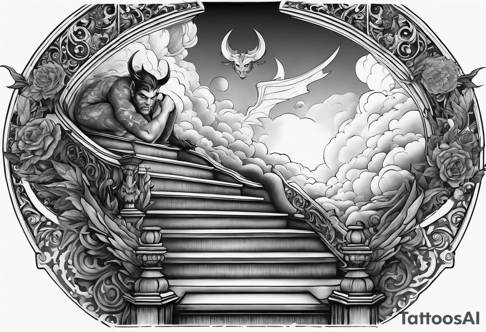 Devil laying on the stairway to heaven tattoo idea