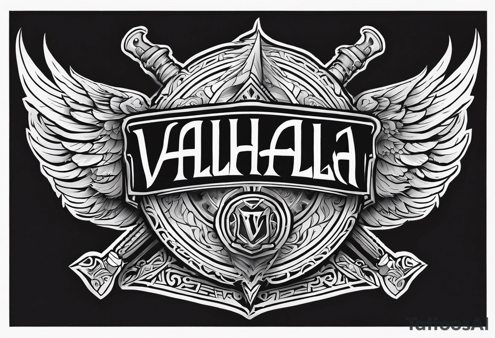 Valhalla sword shield banner tattoo idea