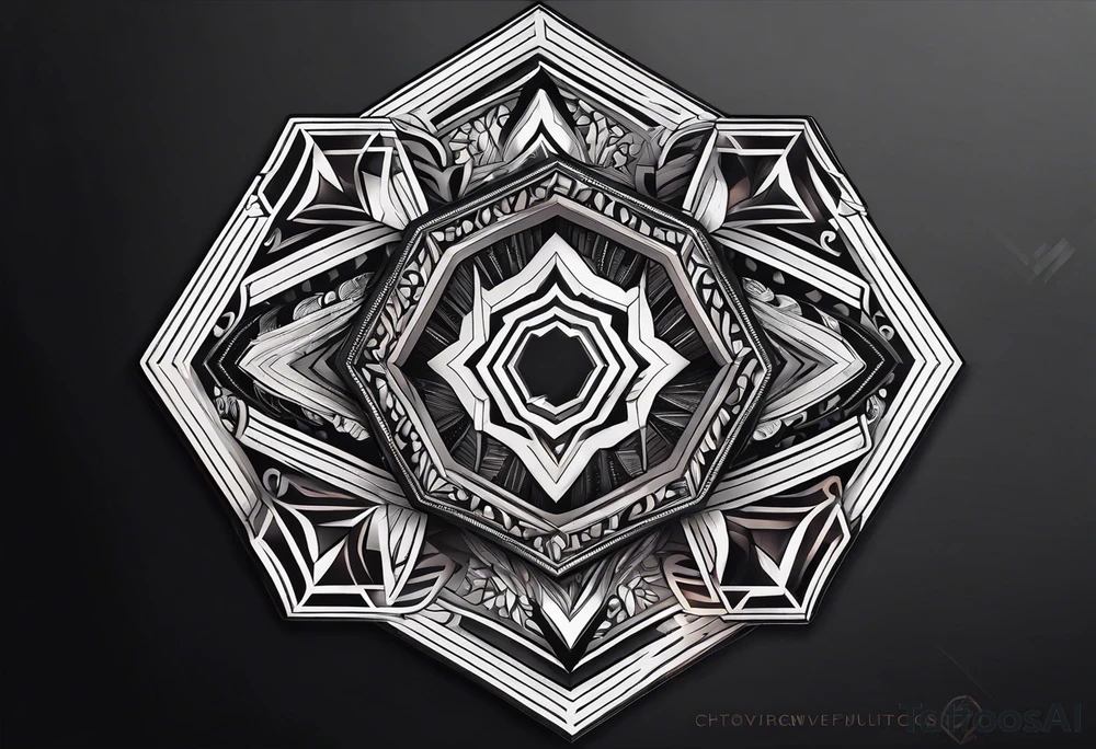 black hexagon heart with black background tattoo idea