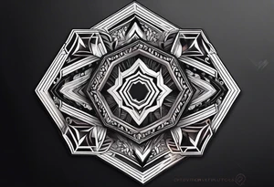 black hexagon heart with black background tattoo idea