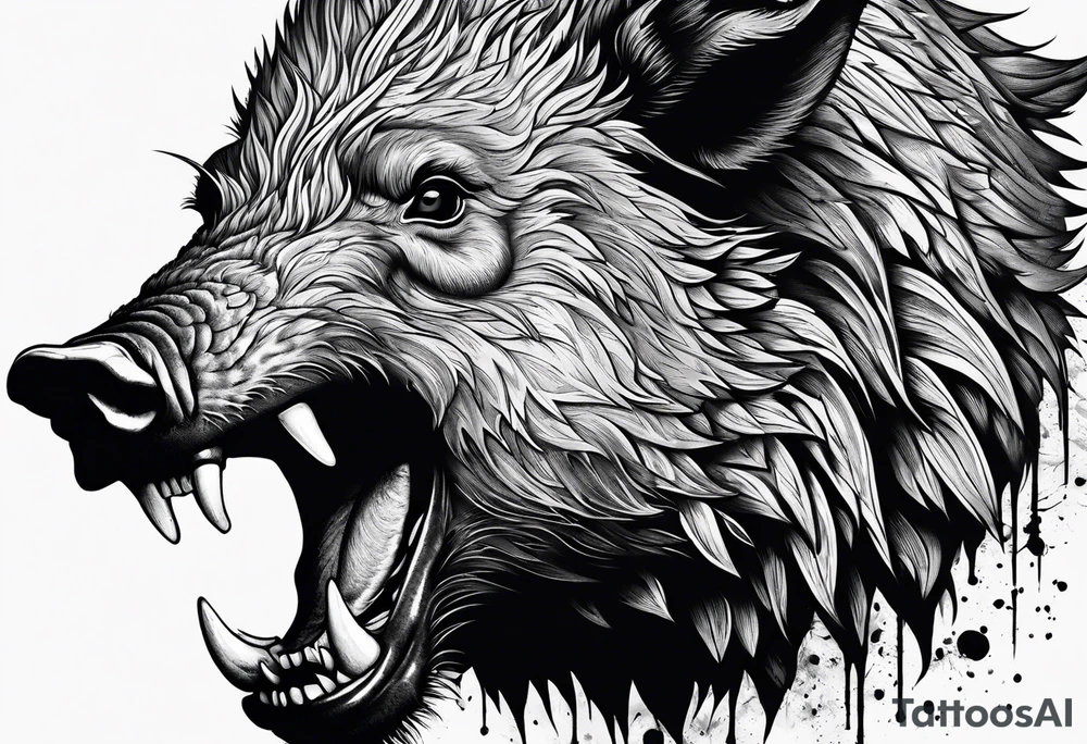 angry boar front tattoo idea