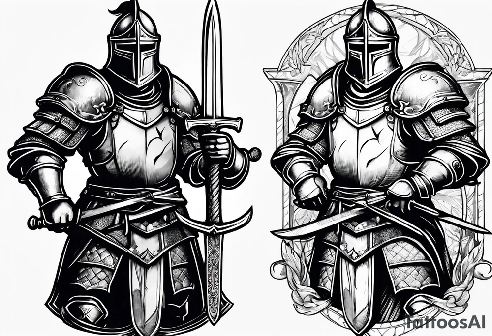 Medieval knight holding a sword tattoo idea