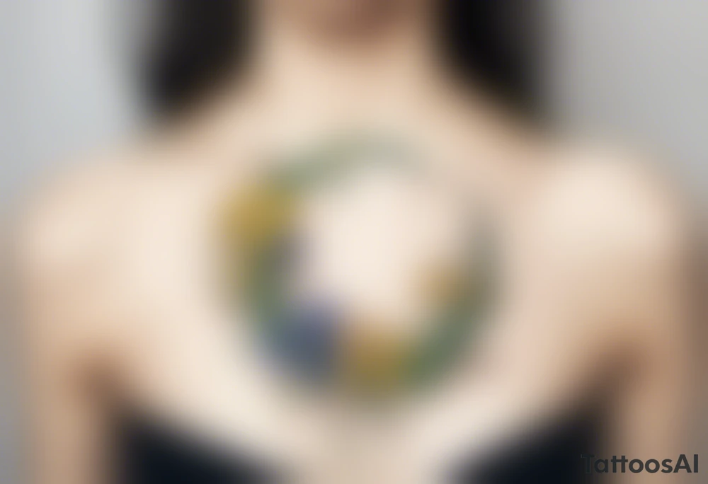 Create a small, colorful Vincent van Gogh Irises tattoo in the form of a crescent, with vines gracefully intertwining at a central point in the middle of the wreath. The intended placement is on the upper chest. The overall design should be small in size while maintaining a delicate and artistic aesthetic. Pay attention to the graceful flow of the vines and the placement of the irises to achieve a refined and elegant look. tattoo idea