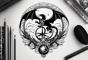 dragon tattoo with an eagle, globe, and anchor infused with the art tattoo idea