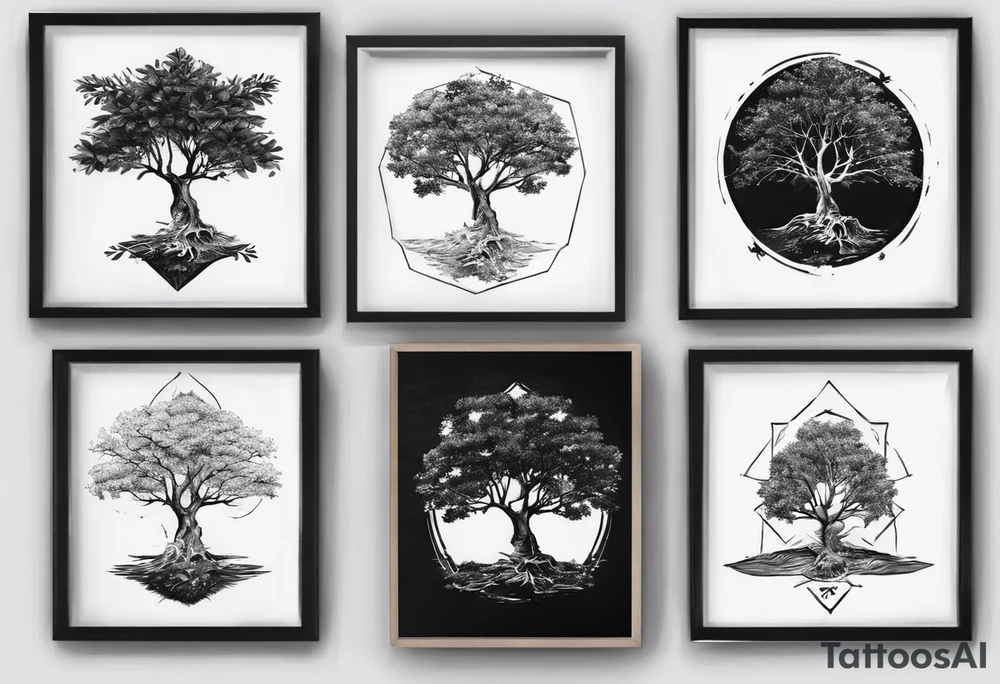 POV under a tree square framed minimalistic tattoo idea