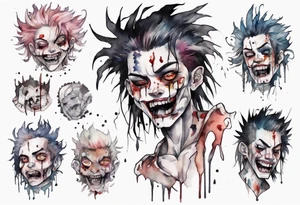 a pale biped with messy hair, black eyes, and mouth full of broken teeth tattoo idea