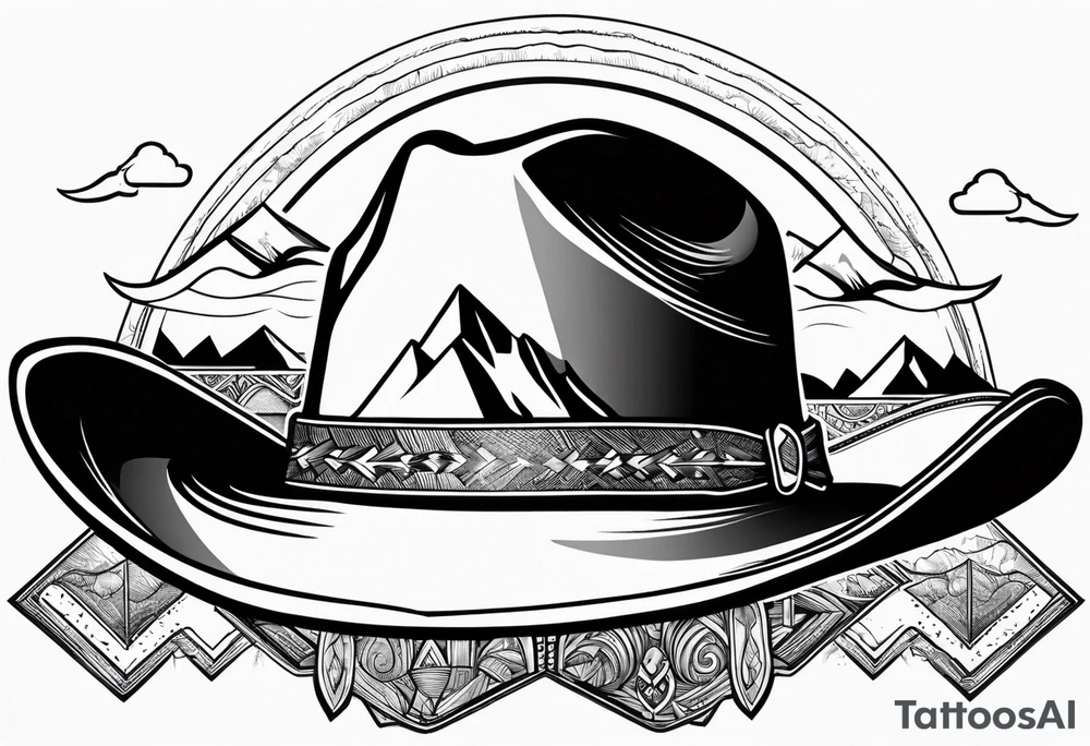cowboy hat with mountains in it tattoo idea