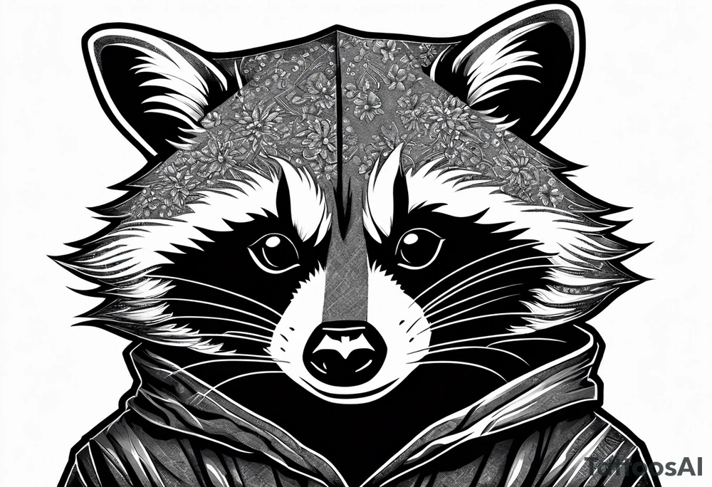 Raccoon wearing a white Superman logo on a black hoodie tattoo idea