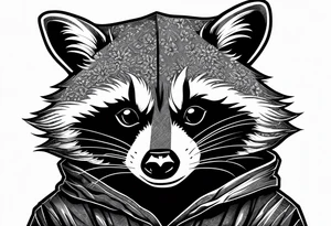 Raccoon wearing a white Superman logo on a black hoodie tattoo idea