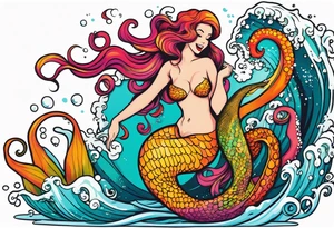 Giant octopus and mermaid frolicking in the sea tattoo idea
