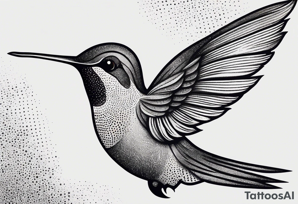 Design a minimalist tattoo of a hummingbird in flight, with elegant lines capturing its grace and vibrant energy tattoo idea