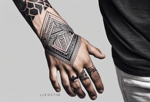men's tattoo on hand with geometric patterns minimalist tattoo idea