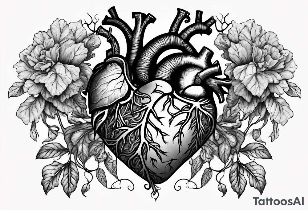 Manly Human heart intertwined with cabbage leaved tattoo idea