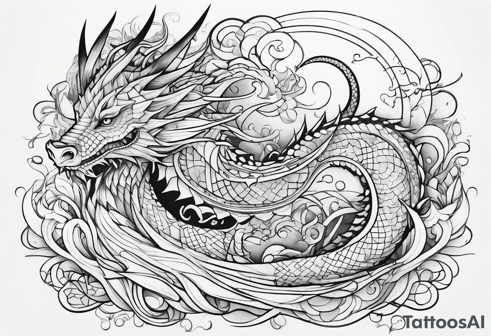 Geometric aquatic dragon cute tattoo idea