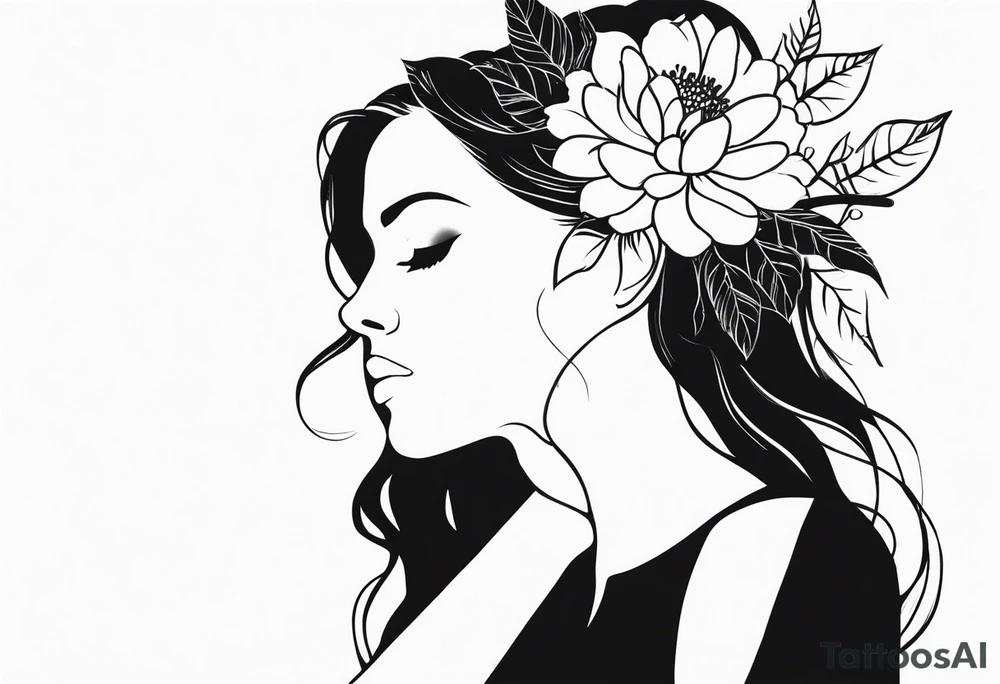 silhouette of girl with blooming flower as her head kneeling tattoo idea