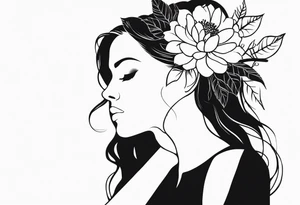 silhouette of girl with blooming flower as her head kneeling tattoo idea