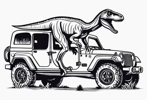 Jurassic Park gates, velociraptor, Jeep front end tattoo idea