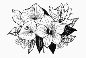 Bouquet de fleurs en long avec des oeillets et on rajoute des anthuriums tattoo idea