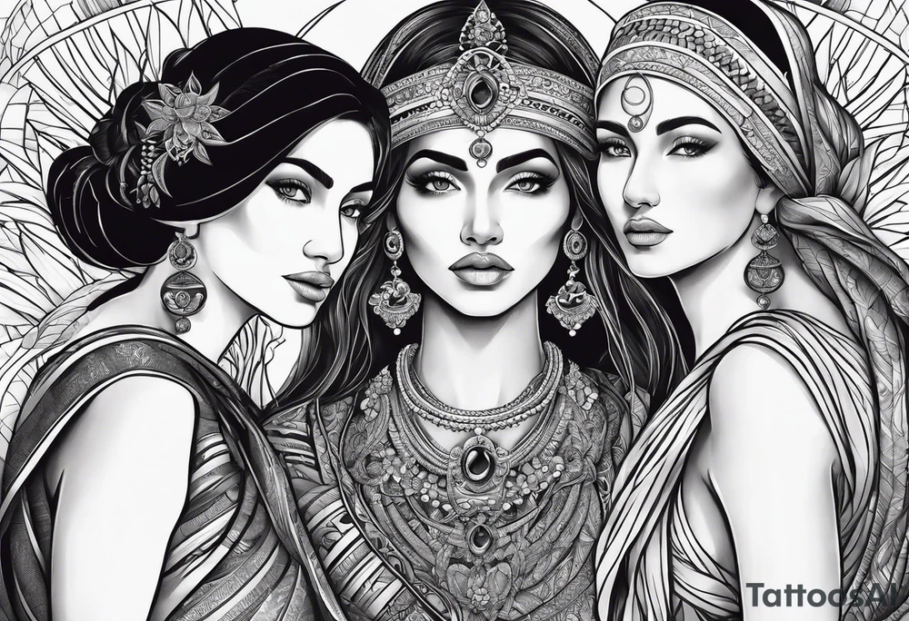 three women, side by side, young, old, middle-aged. women, weavers, godess of desteny. Moirens tattoo idea