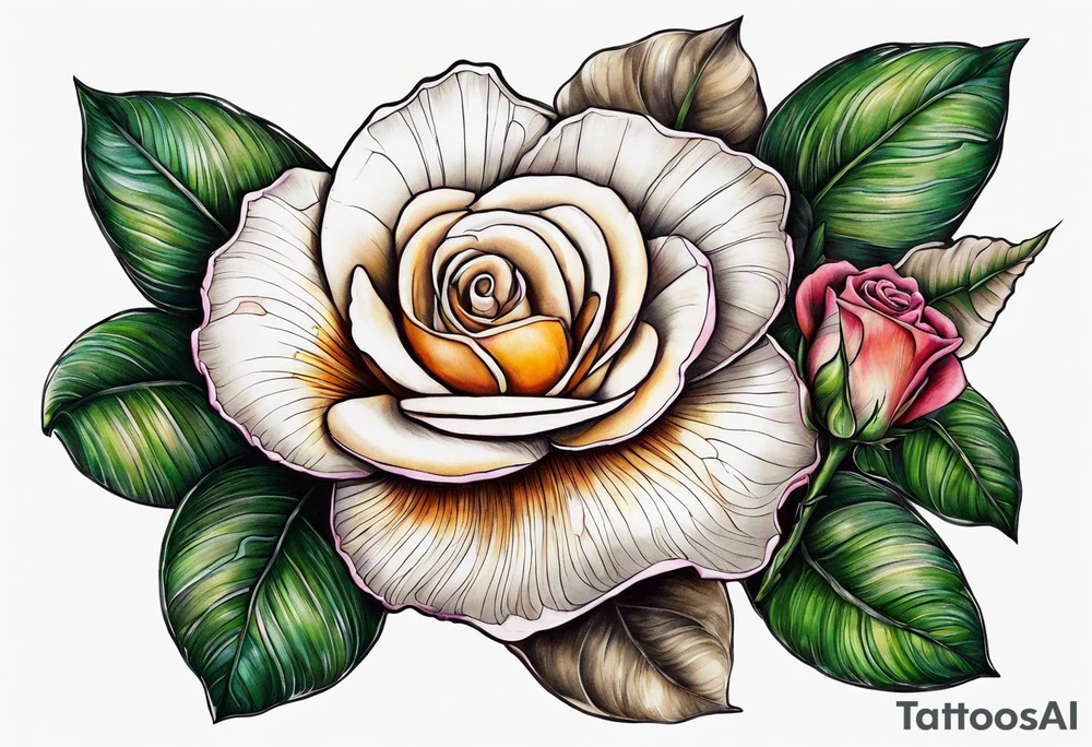 Shell with rose tattoo idea