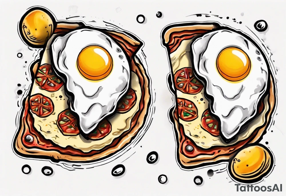 Pair fried eggs tattoo, where for the girl a small slice like a pizza triangular and for the guy the rest of the fried eggs tattoo idea