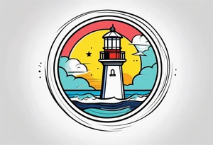 lighthouse, minimalism, circle framed tattoo idea