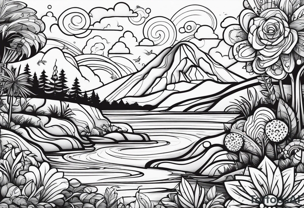 Acampamento cachoeira e natureza tattoo idea