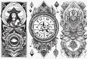 symbols representing adventure and karma, with flowing elements to signify your go-with-the-flow attitude. tattoo idea