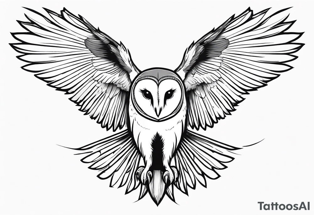 barn owl descending on prey very few straight lines tattoo idea