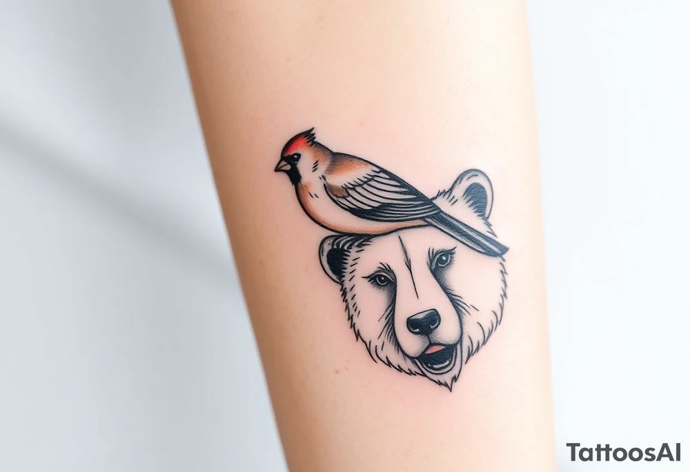 Cardinal sitting on bear nose tattoo idea