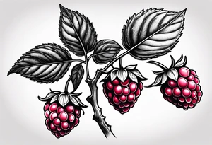 a single long raspberry branch that is growing downwards tattoo idea