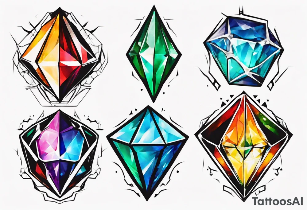 7 chaos emeralds in different colors inspired by sonic the hedgehog 2 tattoo idea