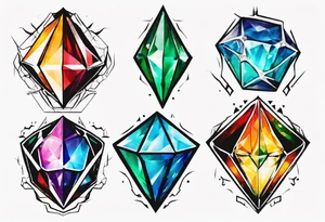 7 chaos emeralds in different colors inspired by sonic the hedgehog 2 tattoo idea