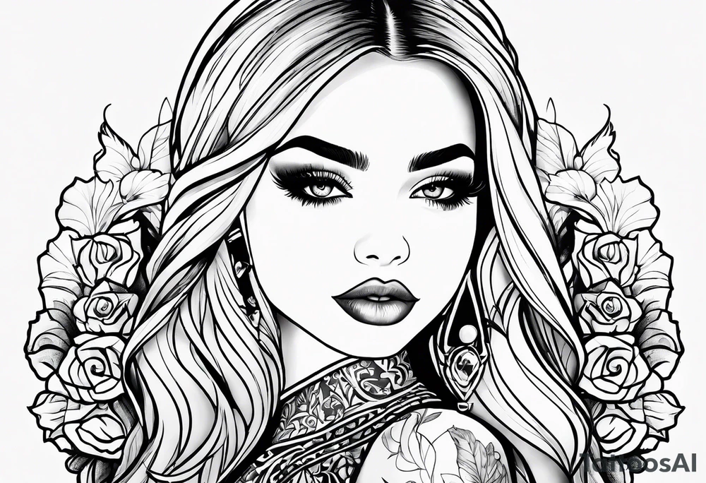 Sabrina carpenter Bratz style tattoo, full body of her, tattoo idea