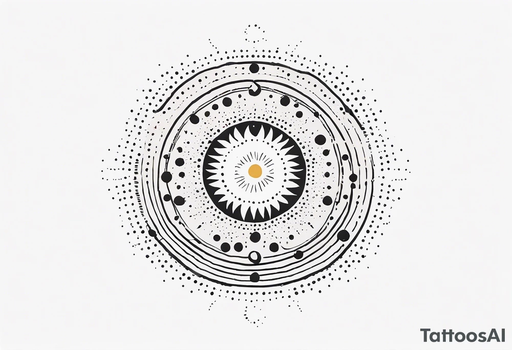 simple sun made of black dots and circles tattoo idea