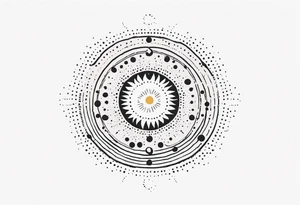 simple sun made of black dots and circles tattoo idea