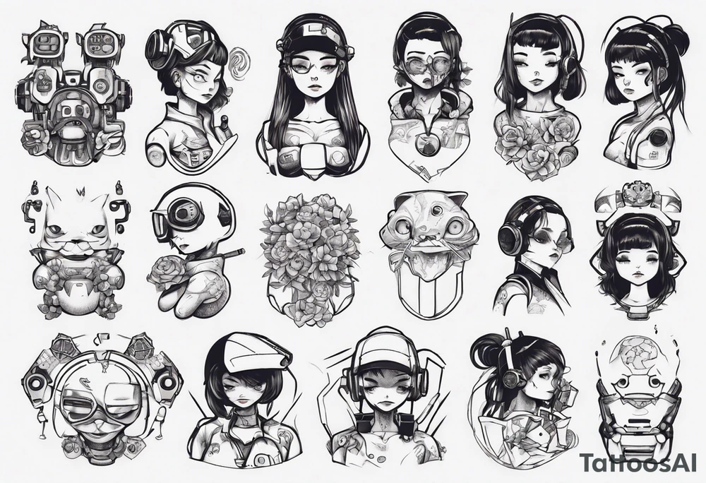 Cute cyberpunk girl, tattoo idea