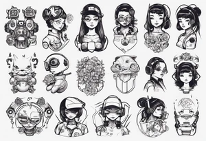 Cute cyberpunk girl, tattoo idea