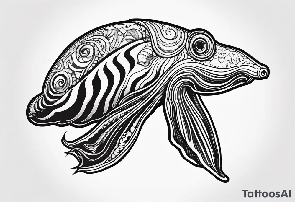 profile cuttlefish cephalopod with simple shape frame tattoo idea