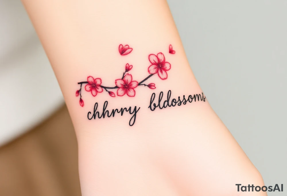 delicate cherry blossoms swirling in spring breeze with petals tattoo idea