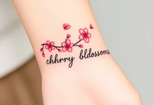 delicate cherry blossoms swirling in spring breeze with petals tattoo idea