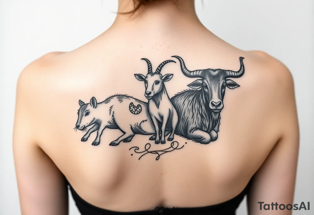 Rat, goat, dog and ox tattoo idea