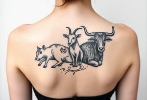 Rat, goat, dog and ox tattoo idea