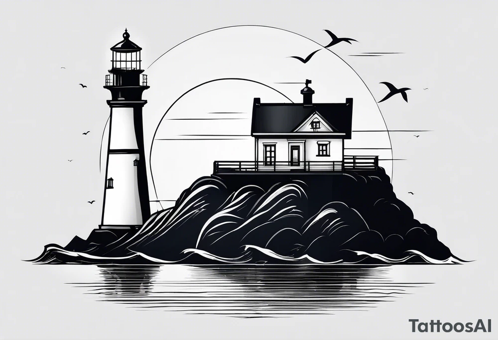 maritime lighthouse partially hidden by its large fixed sails. tattoo idea maritime lighthouse partially hidden by its large fixed sails. tattoo idea