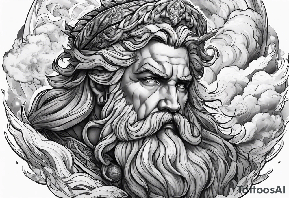 Zeus in surrounded by a storm tattoo idea
